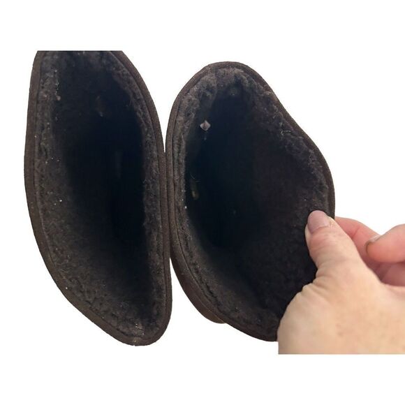 Coach Meyer Khaki Chestnut Brown C Logo Signature & Suede Boots Brass Sz 6.5 - Picture 7 of 9